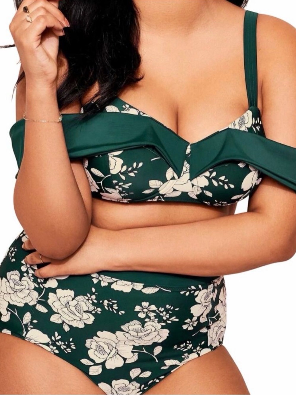 Adore Me High Waist Bikini Set Vintage Floral Teal Underwire Retro Pin-Up 1X